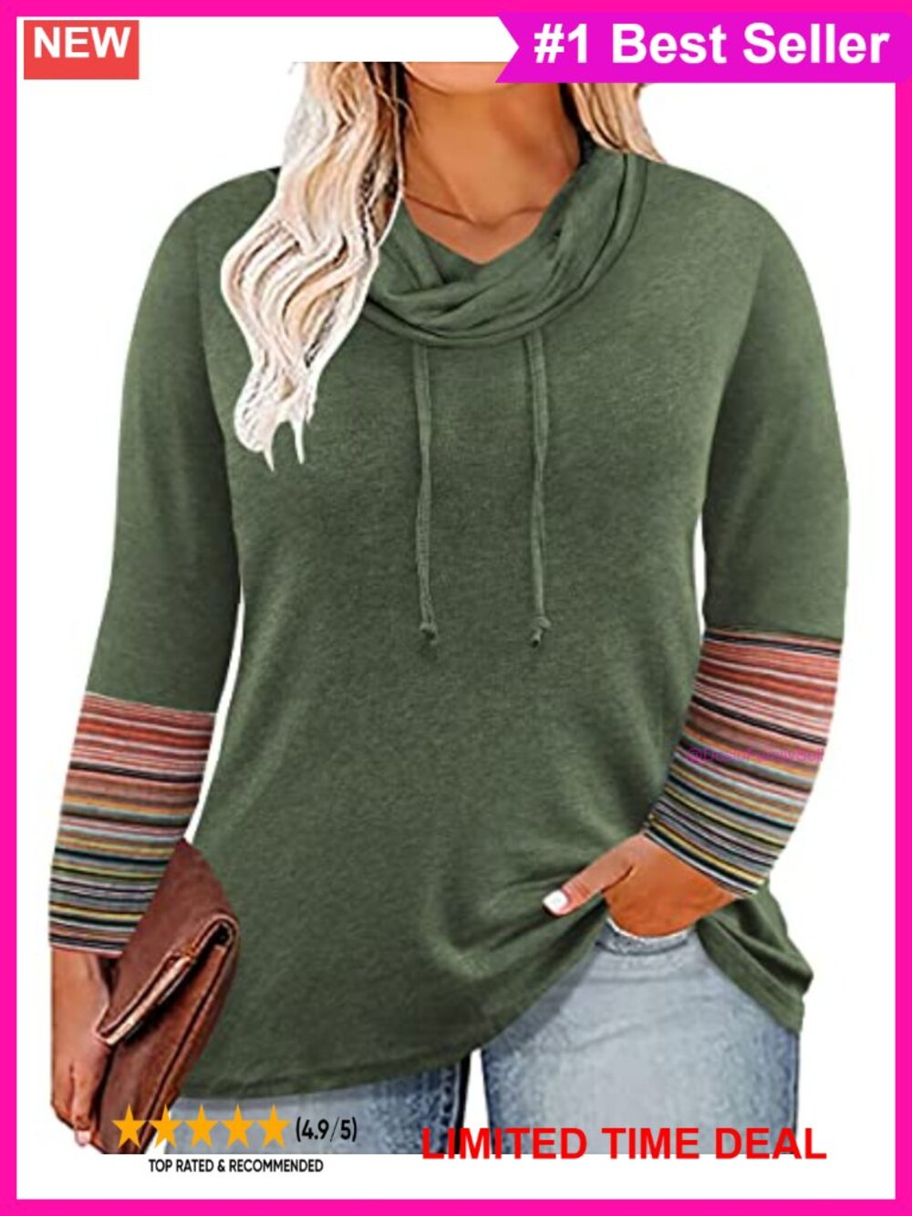 Plus Size Cowl Neck Tunic Top Long Sleeve Drawstring Casual Blouse
